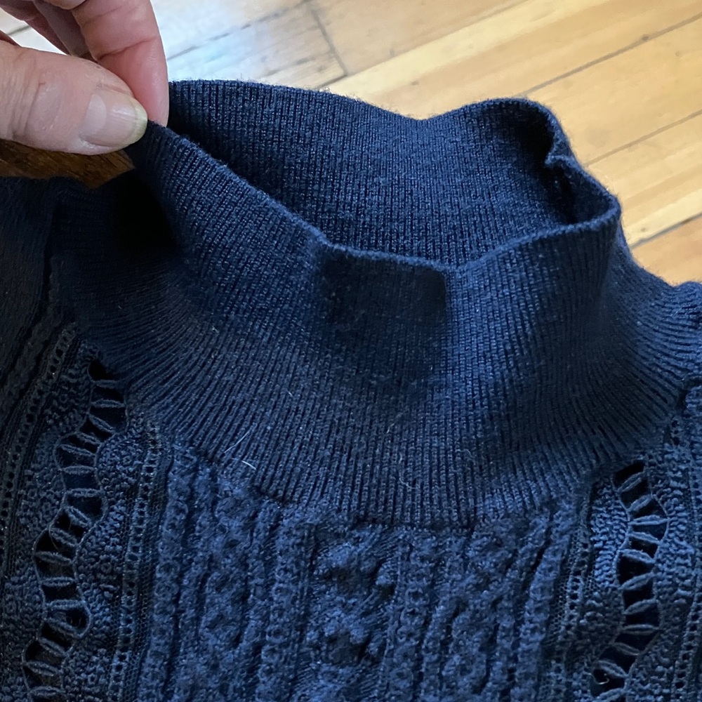 Sezane Navy Blue Lace-Panel Knit Sweater - Picture 7 of 9